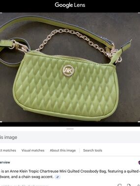 Anne Klein Chartreuse Quilted Crossbody with Gold Chain
